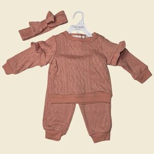Tahari Dusty Rose Knit Baby Set with Headband